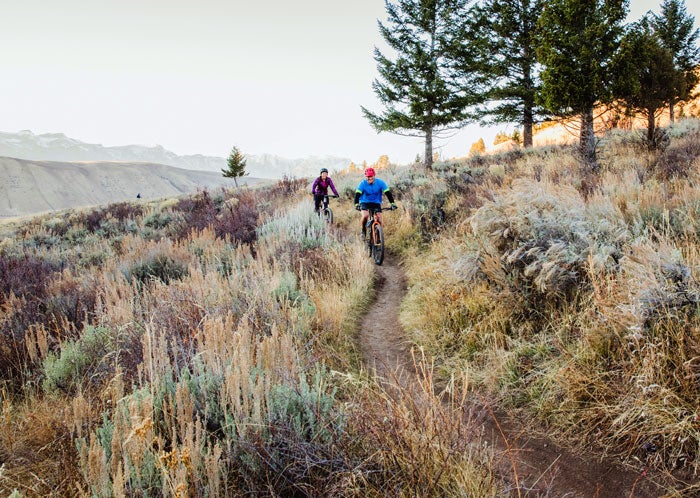 Image of people mountain biking in Wyoming. 