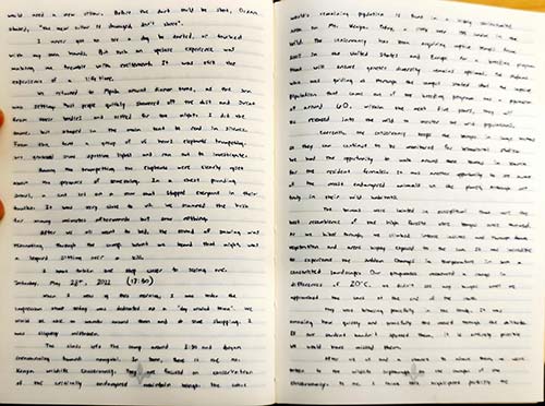 A page from Dill Scherer's field journal from the trip.